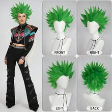 男女通用短款刺猬头层次直发动漫角色扮演假发，耐热合成纤维，圣诞时尚派对道具，棕色、白色、粉色、绿色可选，男女皆宜，日常、节日、舞会、音乐、电影、电子游戏、超级英雄等场合通用服装假发，酷炫独特的摇滚酒吧、俱乐部、锐舞派对装饰，舞台表演配饰，理想的礼物之选。 - 彩色 - 查看 13