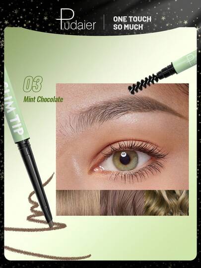 Pudaier 双头眉笔（带刷头）——防水、防汗、持久、超细笔尖，黑色、灰色、深棕色，完美打造自然或狂野妆容
