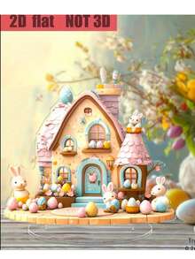 Charming Easter Bunny House Acrylic 2D Flat Decorative Sign & Plaque House-Style Design With Bunny Theme, Desktop-Mounted, Multi-Purpose, No Electricity Required. Suitable For Home, Living Room And Holiday Decoration, An Ideal Gift For Women.