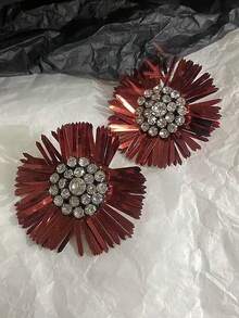 1 par de pendientes de flor de acero inoxidable con rhinestones, diseño exagerado, disponible en 9 colores, adecuado para fiestas, banquetes o uso diario - Multicolor - Ver 11