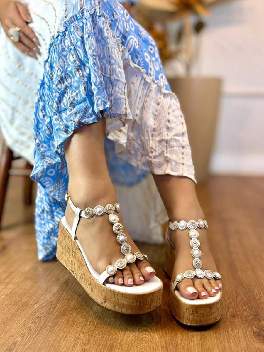 ANGELA GALVAO Anabela Sandal 9cm With Sparkling Stone Embellishment - Luxury Glamour - 白納帕 - 查看 1