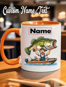 Personalized Fishing Mug,Custom Name,Text, Funny Fishing Cup With Jumping Fish Design,Insulated Ceramic Coffee Cup With Black Handle,Ideal Gift For Anglers, Fishermen, Coffee & Tea Lovers,Birthday, Father's Day, Christmas Present,Colors Avaie,Dishwasher , No Assembly Needed,Funny Fishing Trip Souvenir