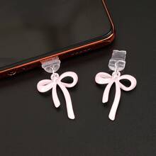 1pc Pink Bow Charm/Phone Charging Port Dust Plug/Decoration Pendant/Compatible With Iphone/Type-C/Android Plug - Pink - View 6