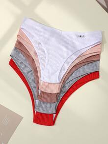 5pcs Pack Women's Ribbed Panties, High Elasticity Solid Color Letter Design Low Waist Briefs - Multicolor - View 13