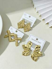 Pendientes de acero inoxidable sólido, joyería de acero inoxidable, pendientes de mujer, pendientes de hipófisis, pendientes redondos con bisagra chapados en oro, bambú, textura, corte de diamante, hexagonal, cuadrado, redondo, forma de mariposa, diseño, pendientes hipoalergénicos sólidos adecuados para oídos sensibles, accesorios de encanto de mujer, joyería de moda de Oriente Medio, joyería y accesorios decorativos de Ramadán, regalos de fiesta y festival (1/3 pares) - Multicolor - Ver 9