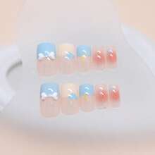 4 Boxes 96Pcs Short Squoval Press On Nails 24PCS Polka Dot Moon Heart Butterfly French Press On Nails, Short Oval False Nails With Cute & Romantic Design, Easy Apply Removable Fake Nails For Women, Girls & Teens, Spring Summer Daily, Date, Party Manicure Set.Nail Supplies,Nails Press On,Nail Kit,Christmas Nails,Valentine's Day. - 藍色327 - 查看 4