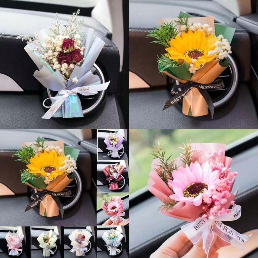 Wartleves - Pequeño ramo de aire para ambientador de coche, clips de ventilación, mini ramo de flores secas, salida de aire acondicionado, clip de perfume, decoración del coche, difusor de aceite(C) - Multicolor - Ver 1
