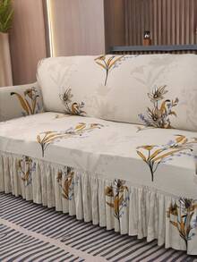 1件印花沙发套，带裙边，防滑防污，适用于卧室、办公室、客厅、家居装饰，四季皆宜。 - 杏色 - 查看 7