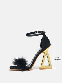 Women's Square Toe High Heel Sandals, Chunky Heel, Elegant & Comfortable Casual Buckle Strap Open Toe Breathable Asymmetric Heel Party High Heel Black Sandals - Black - View 4