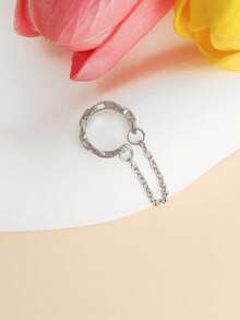 1pc Vintage French Style Tassel Chain Ear Cuff, Versatile For Daily Wear - Silver - View 2