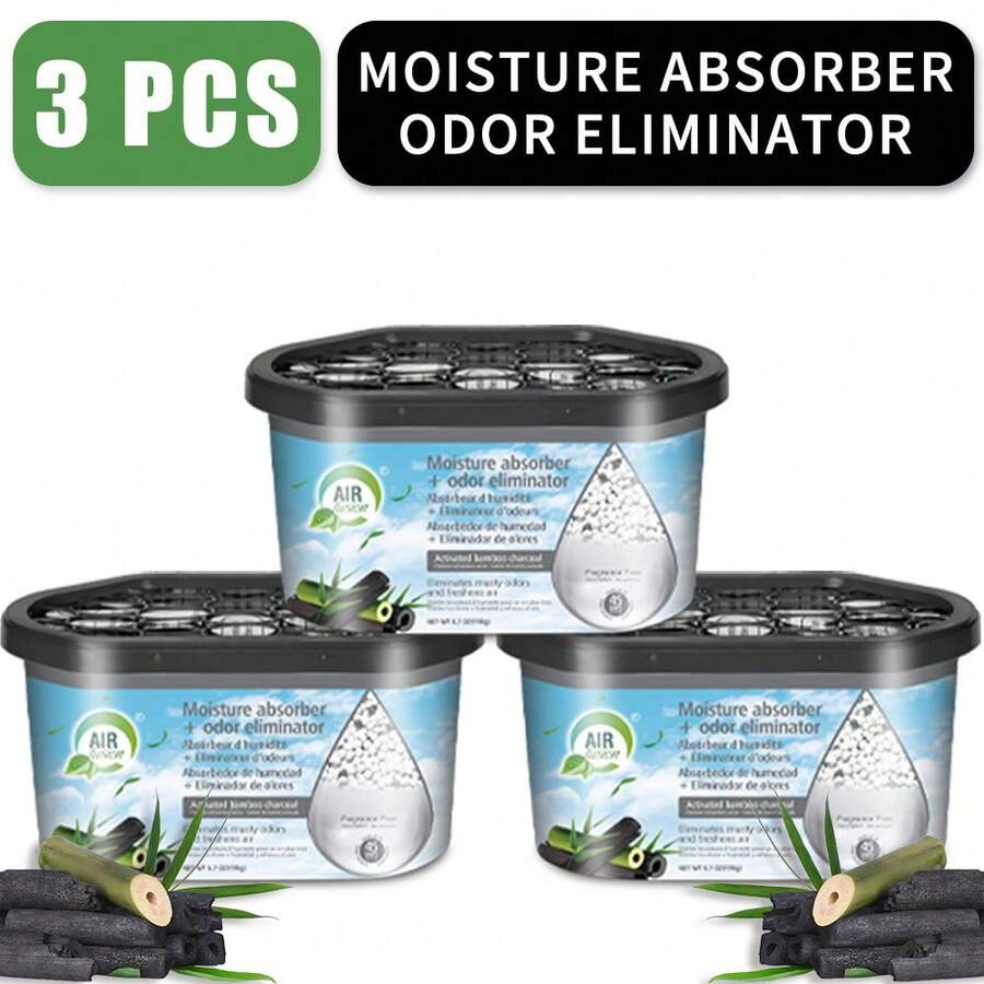 AIR FUSION 3-Pack Powerful Moisture Absorber & Odor Eliminator Boxes - For Closets, Bathrooms, RVs. Reusable Dehumidifier Traps Damp, Prevents Mold & Musty Smells In Rooms, Kitchens, Boats. Keeps Air Fresh & Dry. - Than tre hoạt tính - Xem 1