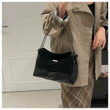 复古大容量链条单肩包，女士翻盖斜挎包，美观的腋下包，适合工作、通勤和约会，非常适合少女和女士 - 黑色 - 查看 4