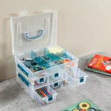 QY- MyGift - Contenedor apilable transparente de 11 pulgadas para artes y manualidades estuche organizador de almacenamiento con detalles azules 24 compartimentos personalizables y 6 cajones con -3955 - azultransparenteClearBlue - Ver 7