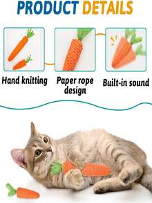 Juguete de zanahoria de sisal natural naranja para gatos, cuidado dental y juguete de molienda, juguete interactivo para gatos de interior, juguete de autojuego interactivo de varilla de molienda y arañado - Algodón duradero, adecuado para gatitos en crecimiento y gatos adultos - Promueve la salud dental y el ejercicio - Multicolor - Ver 3