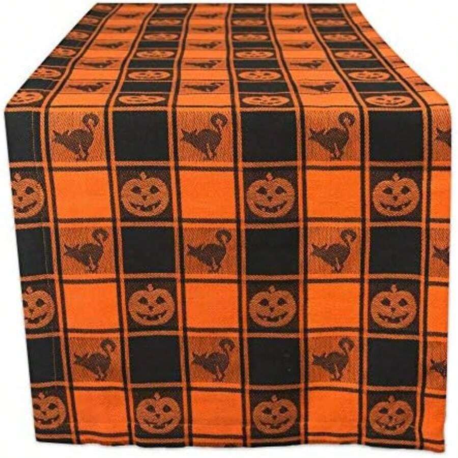 DII 100% algodón, Lavable a máquina, Fiesta, día de San Patricio y la Primavera boreales de Mantel, 152,4 cm x 213,36 cm, Verde y Blanco Comprobar con Shamrock, Asientos 6 8 Personas(Halloween Woven 182.9 x 35.6 cm (Rectangular)) - Multicolor - Ver 1