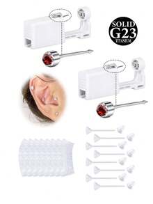 G23 Titanium Ear Piercing Kit (Gold & Silver), 2pcs Disposable Ear Piercing Gun, Pre-Loaded 4mm Ear Studs, Home Ear Lobe, Cartilage, Helix Piercing Set With Waterproof Ear Caps And Clear Ear Studs - Multicolor - View 13