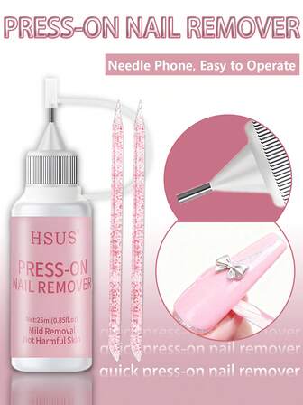 25毫升/支 指甲胶水卸除剂，适用于按压式指甲和亚克力指甲，不含丙酮，无味，不含油分，适用于所有类型的指甲胶水——速干固体胶和凝胶片，精准注射器针头，快速卸除，操作简便。