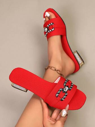 Women's Fashion Rhinestone Decor Open Toe Comfortable Daily Commute High Heel Sandals, Suitable For Christmas, Photo Ops, Shopping, Summer