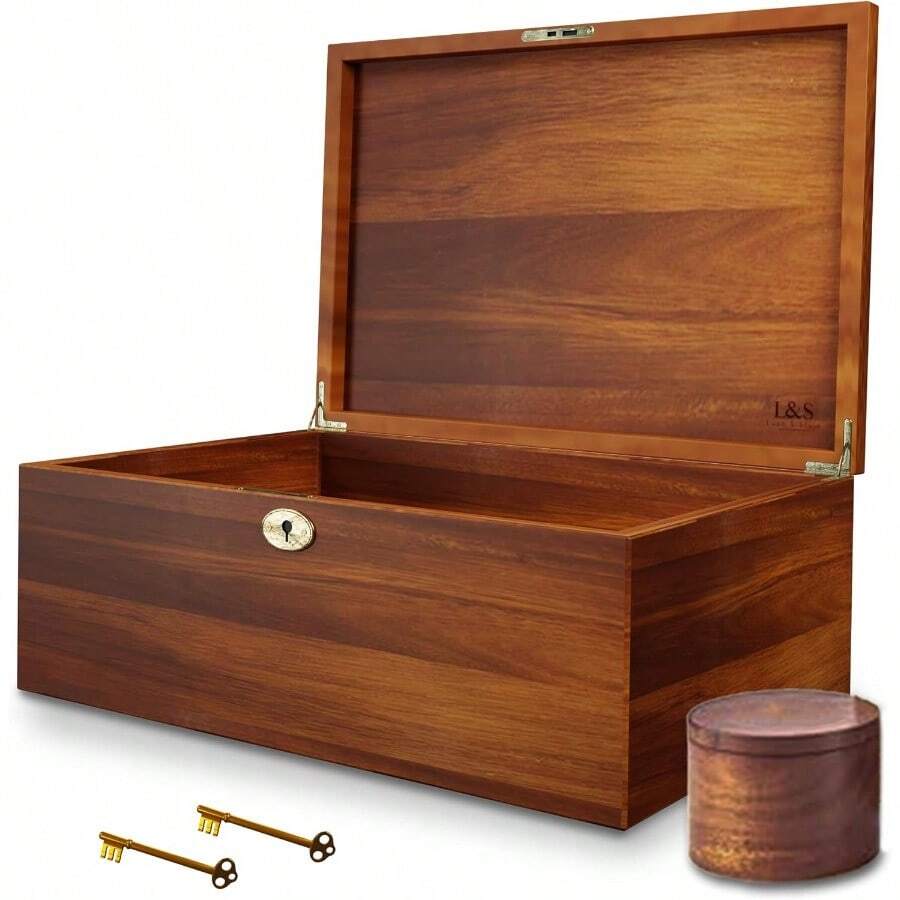 STYLE Large Memory Box For Keepsakes Acacia Wood Box Decorative Boxes With Hinged Lid And Locking Key Memory Treasure Wood Box Wooden Storage Box Wooden Gift Box. Size: 11x9x5 Inches - Walnut - View 1
