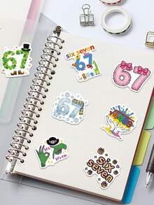 50pcs Six Seven Sticker Funny 6 7 MEME Decals For Water Bottles Laptop Luggage Phone Case Stationery Sticker Boys Girls Toy Gifts - Multicolor - View 7