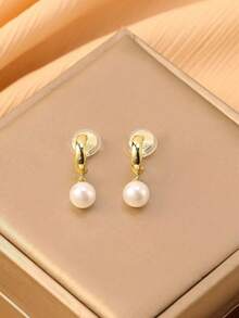 1 Pair Fashion Faux Pearl Pendant Earrings For Women, Clip-On Earrings With High-End Elegant Vibe, Suitable For Daily Wear And Holiday Gifts