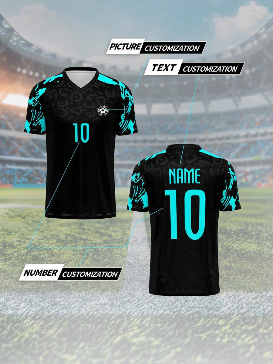 Custom 2025 Sports Jersey, Men's V-Neck Football/Soccer Team Club Training Top, Front & Back Personalized Name, Number, Logo, Comfortable Fit For Casual, Party, Daily Wear - Multicolor - View 1
