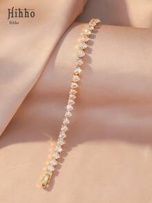 Hihho 1 chiếc vòng tay tennis nữ phong cách hip-hop đính đá Zirconia hình trái tim, thiết kế lấp lánh, đa năng, cao cấp, cá tính, màu kẹo ngọt, thích hợp cho các lễ hội, tiệc tùng, dạ hội. - Nhiều màu - Xem 20