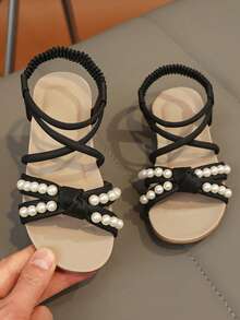 1 Pair Retro Open Toe Sandals For Kids, Summer New Fashion Breathable Slip-On Beach Shoes, Soft Sole Anti-Slip - Black - View 18