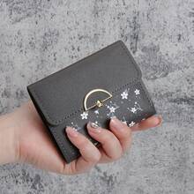 Monedero pequeño para mujeres, estilo coreano corto, monedero de monedas plegable y moderno para estudiantes - Gris - Ver 2