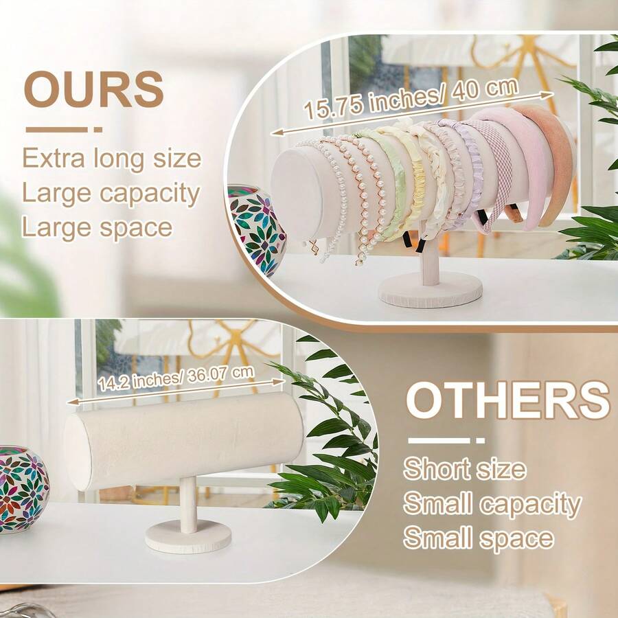 1pc Elegant Beige Velvet Headband Stand, Round Bottom Stable Design, Suitable For Hair Accessory Daily Storage & Display Showcase - Multicolor - View 1