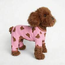 1pc Pet Dog Clothes, Paw Print Bear Design Indoor Outfit For Small Dogs, Autumn/Winter - Pink - View 5