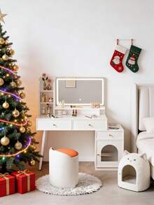 Modern Minimalist White Dressing Table With LED Mirror, Stool Not Included.
