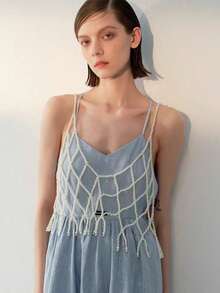 1件优雅女士白色仿珍珠手工钩编身体链，适合派对或时装秀礼物 - 白色 - 查看 2