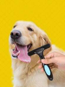 1pc Large Dog Deshedding Brush, Big Dog Grooming Rake Comb For Cleaning Loose Hair, Steel Pin Detangling Brush Pet Supplies - Multicolor - View 2