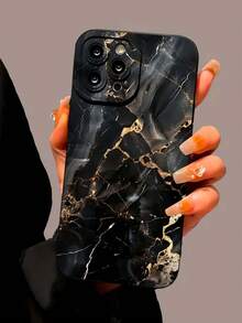 1pc New Unique Marble Pattern Creative Phone Case Compatible With IPhone 17 Pro Max/Air, 11/12/13/14 Plus, XR/7/8 Plus/15 Pro Max, Series - Black - View 2