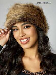 1pc Fashionable Faux Fur Warm Headband Hat - Camel - View 6
