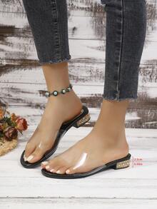 Popular Women's Fashion PVC Comfortable Versatile Party Summer High Heel Sandals - Black - View 1
