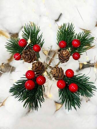 人造松果和红浆果——非常适合装饰房屋屋顶、派对、节日和新年，手工制作，适合春、夏、秋、冬四季，是装饰、家庭必备和馈赠好友的理想之选。