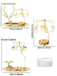 1pc Rotating Carousel Golden Hot Wax Rotating Candle Holder Decor, Windmill Print, Creative Halloween Christmas Gift, Rotating Candle Holder Set, Suitable For Romantic Wedding, Christmas Party, Home Dining Table Decor, Holiday Gift (Style Random)