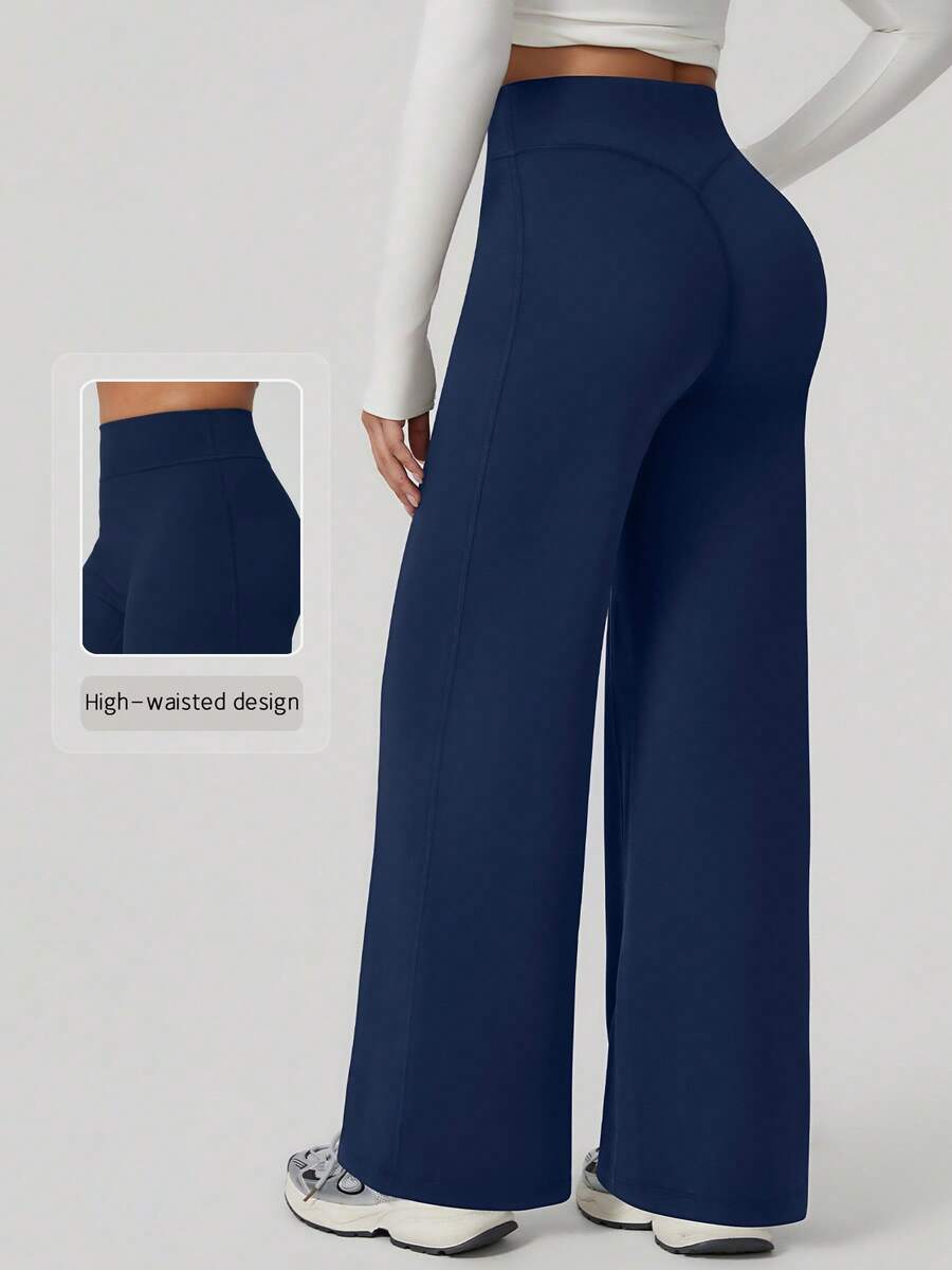 NcmRyu 1件装 女士高腰宽松阔腿休闲裤 - 藏蓝色 - 查看 1