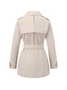 Women's Double-Breasted Windbreaker, Commuting Casual Jacket, Solid Color Design, Fashionable And Versatile For Spring And Autumn - Beige - View 6