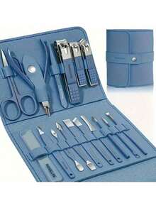 16-Piece Professional Manicure Set | Stainless Steel Nail Care Kit With Travel Case | Complete At-Home & On-The-Go Grooming Kit - 淺藍色 - 查看 12