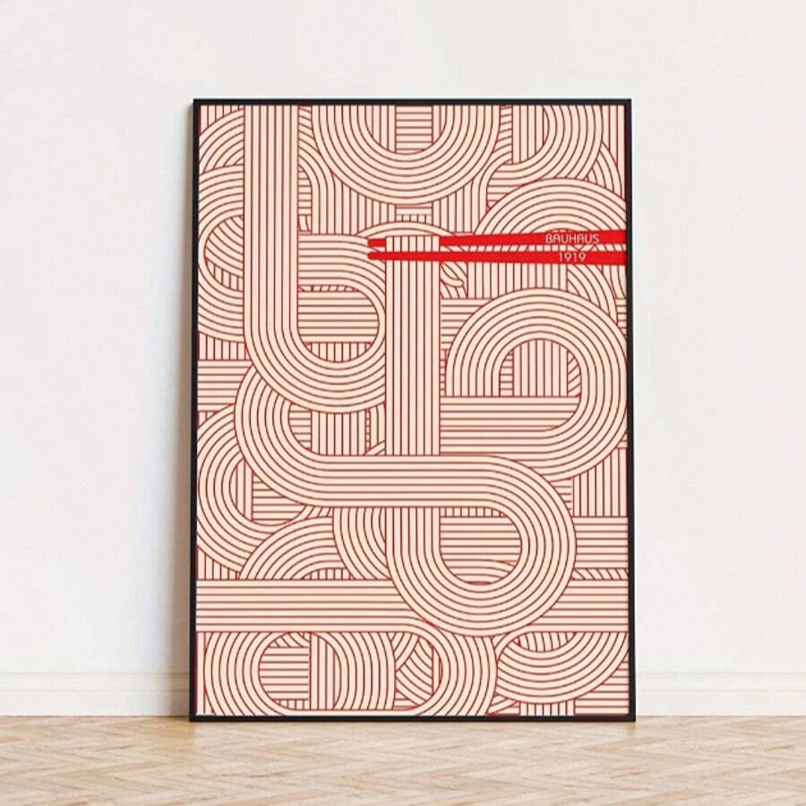 Stampa artistica da parete ispirata al Bauhaus - cartellone astratto moderno rosso su tela per decorazione di casa e ufficio, senza cornice - Multicolore - Visualizzare 1