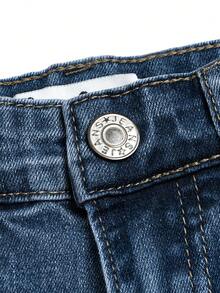 Jeans rectos de lavado oscuro clásicos para niño, vuelta al colegio en verano/otoño - Gris Oscuro - Ver 5