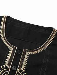 Túnica larga de estilo de Oriente Medio para hombres, túnica larga bordada en negro y dorado, corte holgado, uso diario musulmán - Negro - Ver 4