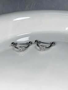 Nooxian 1对女士耳骨耳钉，铜镶嵌锆石心形螺丝耳钉，日常配饰礼品 - 銀色 - 查看 2