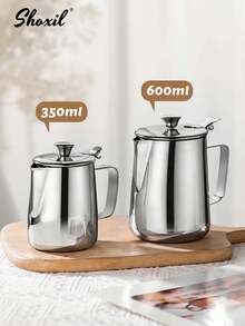 shoxil 1 Stück Edelstahl Milchaufschäumer mit Deckel, multifunktionaler Kaffee-Behälter für Zuhause, Kaffee-Kanne mit Ausgießer, Kaffee-Aufgussgerät, Wasserkocher, Schul-Grundausstattung - Pot - Übersicht 10