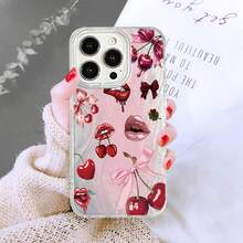 1支品红色唇印蝴蝶结樱桃润唇膏,可爱卡通粉色蝴蝶结,时尚欧美风,适合女孩;IMD全包防摔银色羽毛渐变波浪亮银激光闪亮艺术风格;兼容三星/荣耀/传音手机;国际版,非国内版 - 彩色 - 查看 2