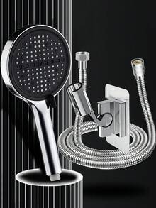 (Bộ 3 món) Vòi sen áp lực cao, vòi sen mưa điều chỉnh 8 chế độ với ống dẫn bằng thép không gỉ dài 59 inch và giá đỡ vòi sen cầm tay, bộ vòi sen phòng tắm, phụ kiện phòng tắm, dụng cụ phòng tắm - Bạc - Xem 2