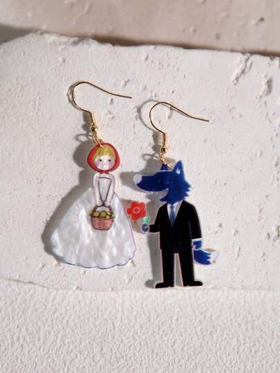 Pink Snail Pendientes de botón de cuentas de semilla hechos a mano con diseños divertidos y lindos, pendientes de estilo kawaii de dibujos animados, joyería de moda con diseños de niña y lobo, regalo del Día de San Valentín, pendientes colgantes de resina acrílica con diseños de animales para mujeres y niñas, regalo de vacaciones de verano e invierno, fiesta en la playa, regalo para ella, regalo de pareja